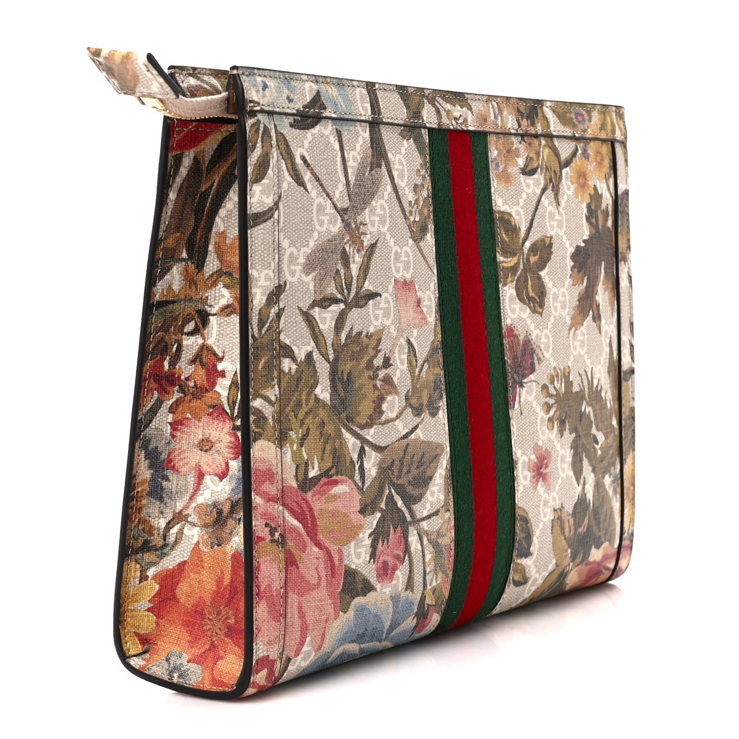 GG Supreme Monogram Water Flora Web Ophidia Pouch Beige White Multicolor