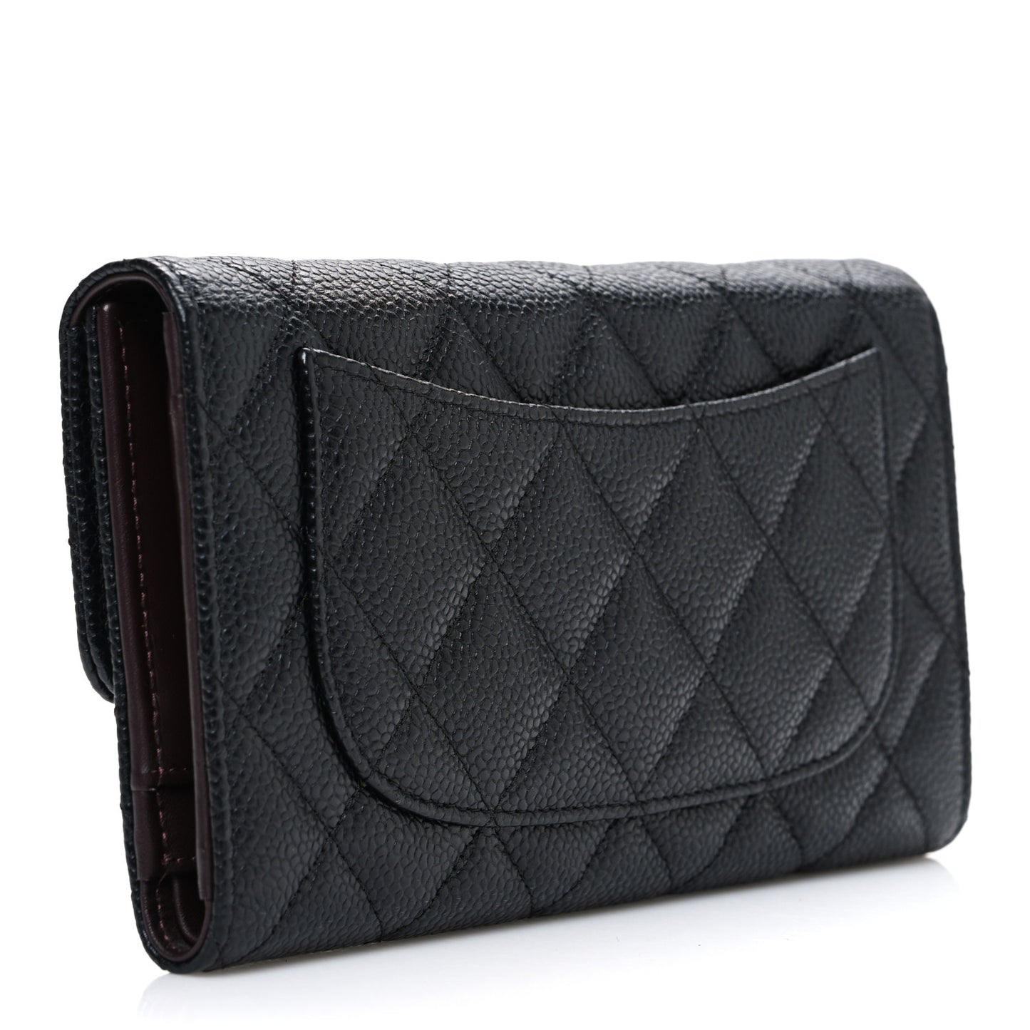 Caviar Quilted Long Flap Wallet Black