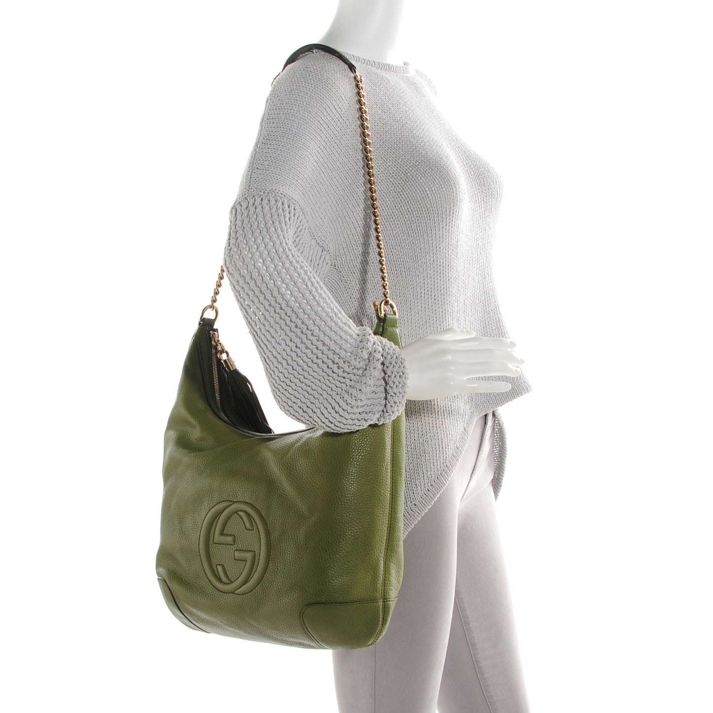 Pebbled Calfskin Medium Soho Chain Hobo Green