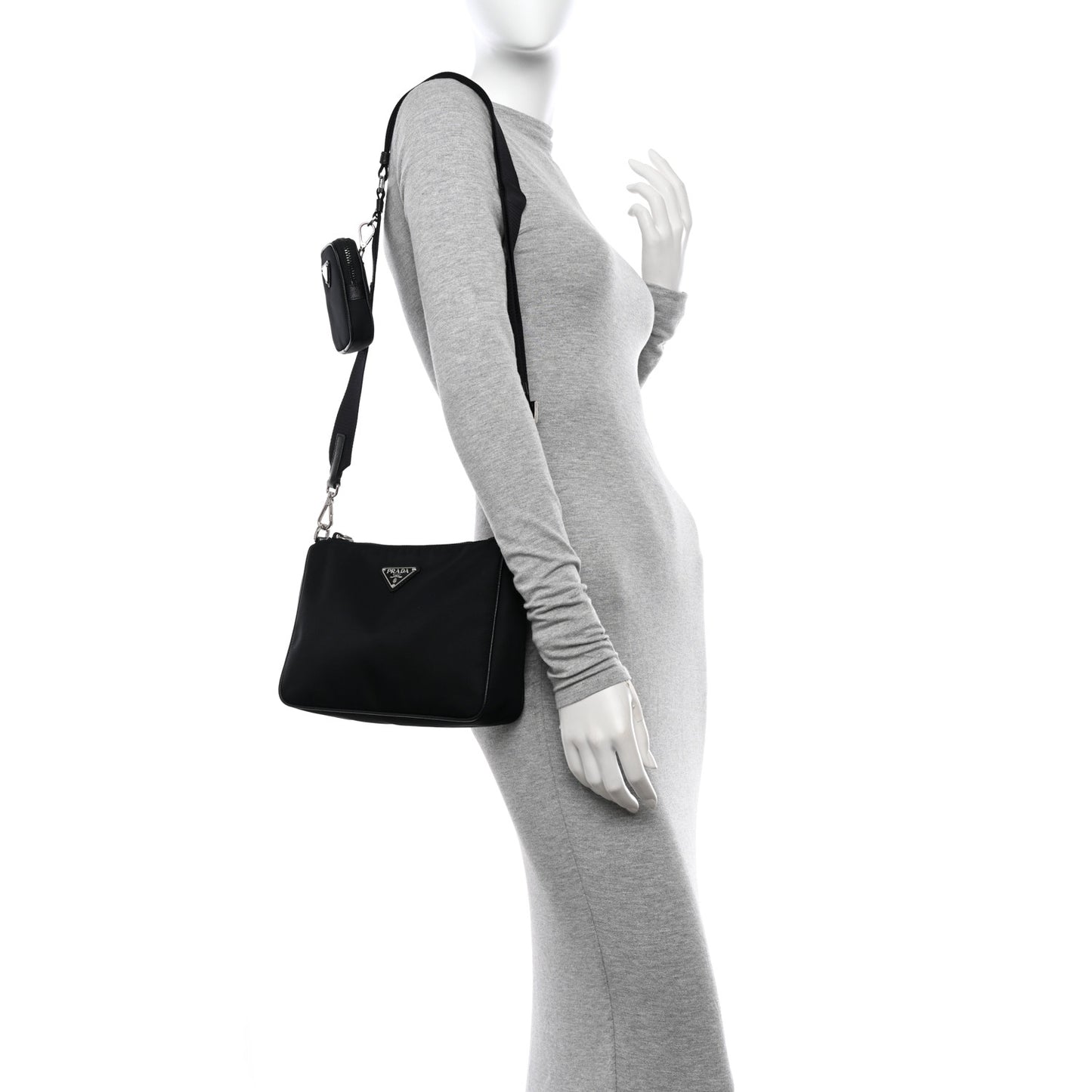 Re-Nylon Saffiano Pocket Zippered Shoulder Bag Black