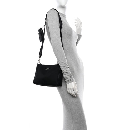 Prada Re-Nylon Saffiano Pocket Zippered Shoulder Bag Black 2 of 10