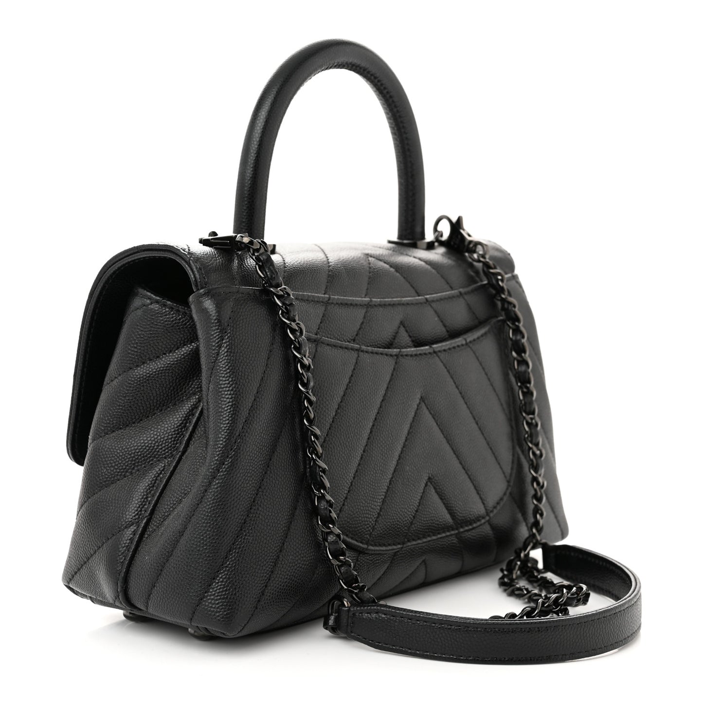 Caviar Chevron Quilted Mini Coco Handle Flap So Black
