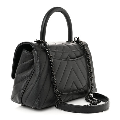 Chanel Caviar Chevron Quilted Mini Coco Handle Flap So Black 3 of 11
