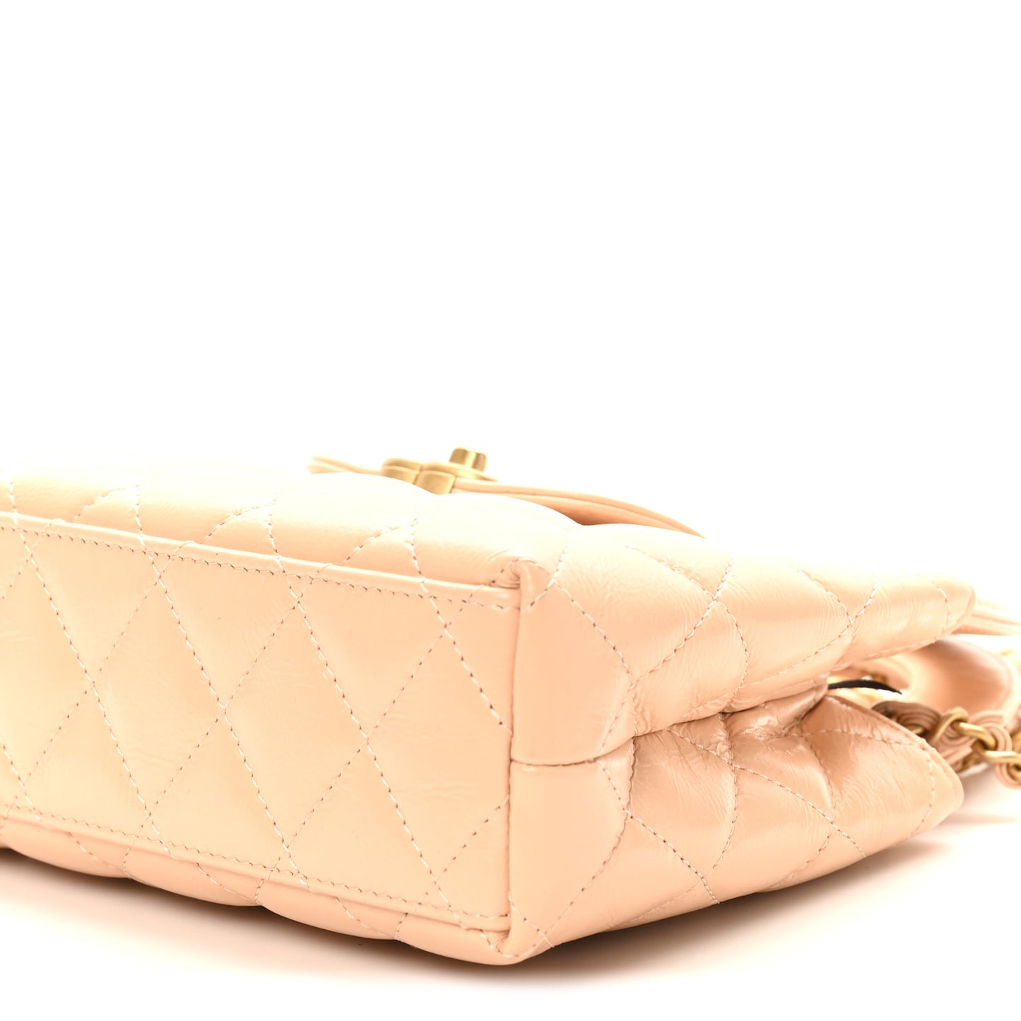 Shiny Aged Calfskin Quilted Nano Kelly Shopper Beige