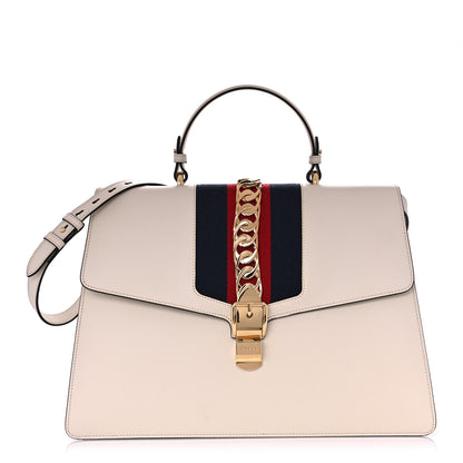 Gucci Calfskin Maxi Sylvie Top Handle Bag White 1 of 13