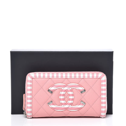 Chanel Caviar Quilted Medium Stripe Filigree Zip Around Wallet Pink White 9 of 9