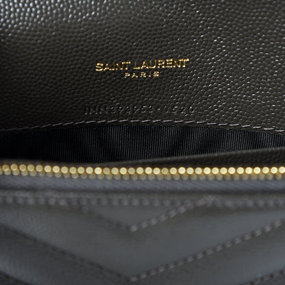 Saint Laurent Grain De Poudre Matelasse Chevron Monogram Envelope Chain Wallet Pebble 6 of 10