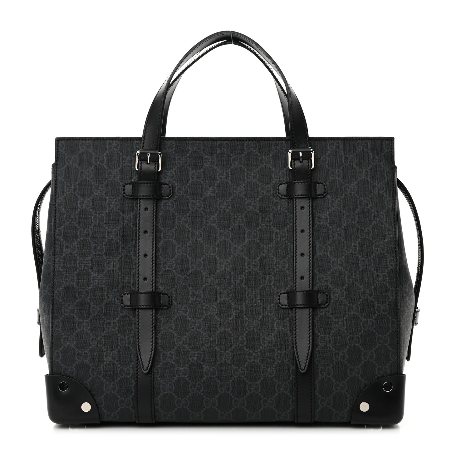 GG Supreme Monogram Selleria Calfskin Medium Tote Bag Black