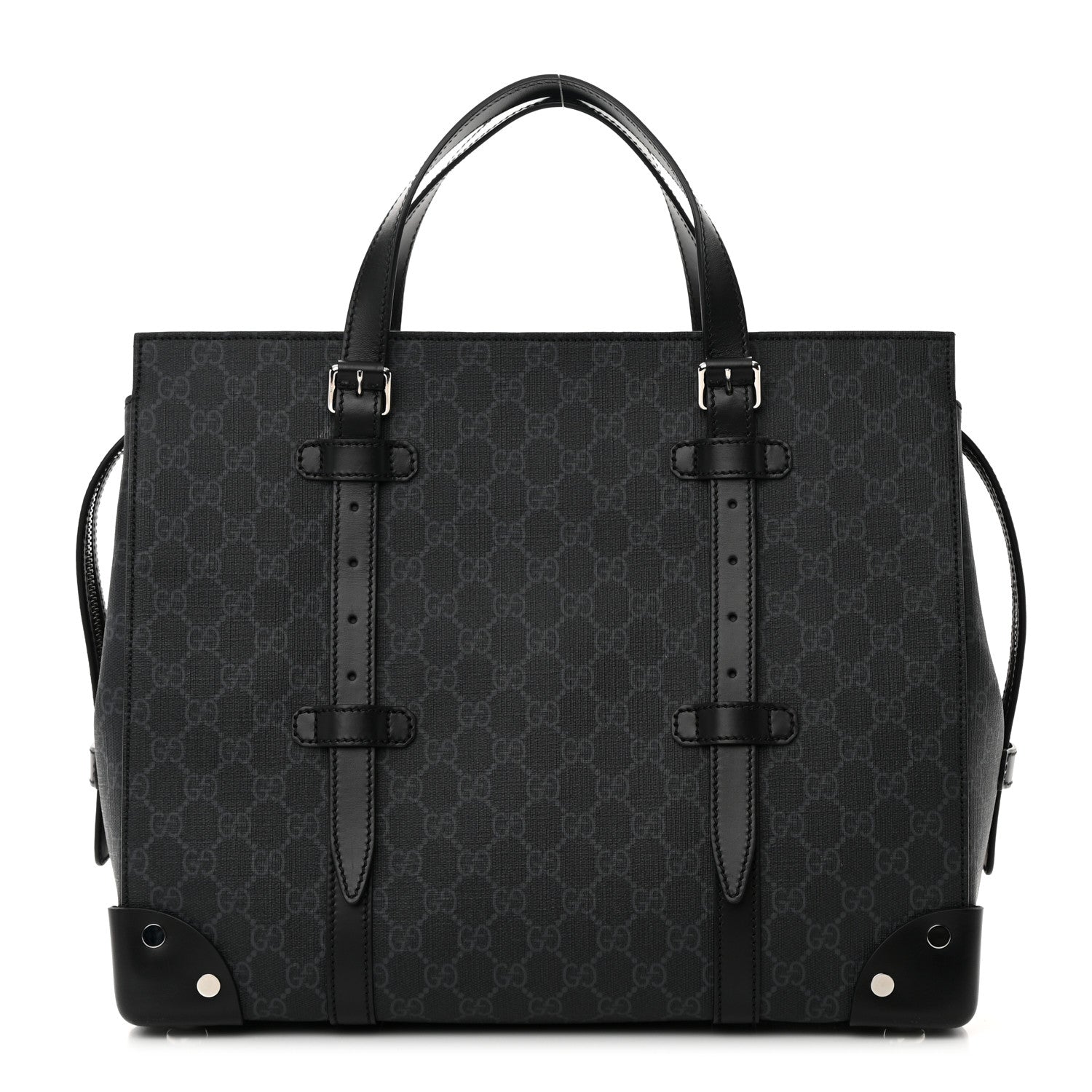 Gucci GG Supreme Monogram Selleria Calfskin Medium Tote Bag Black 1 of 12