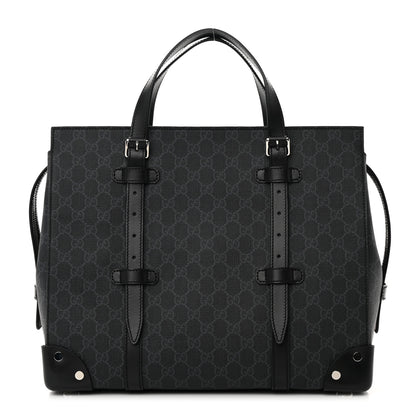 Gucci GG Supreme Monogram Selleria Calfskin Medium Tote Bag Black 1 of 12