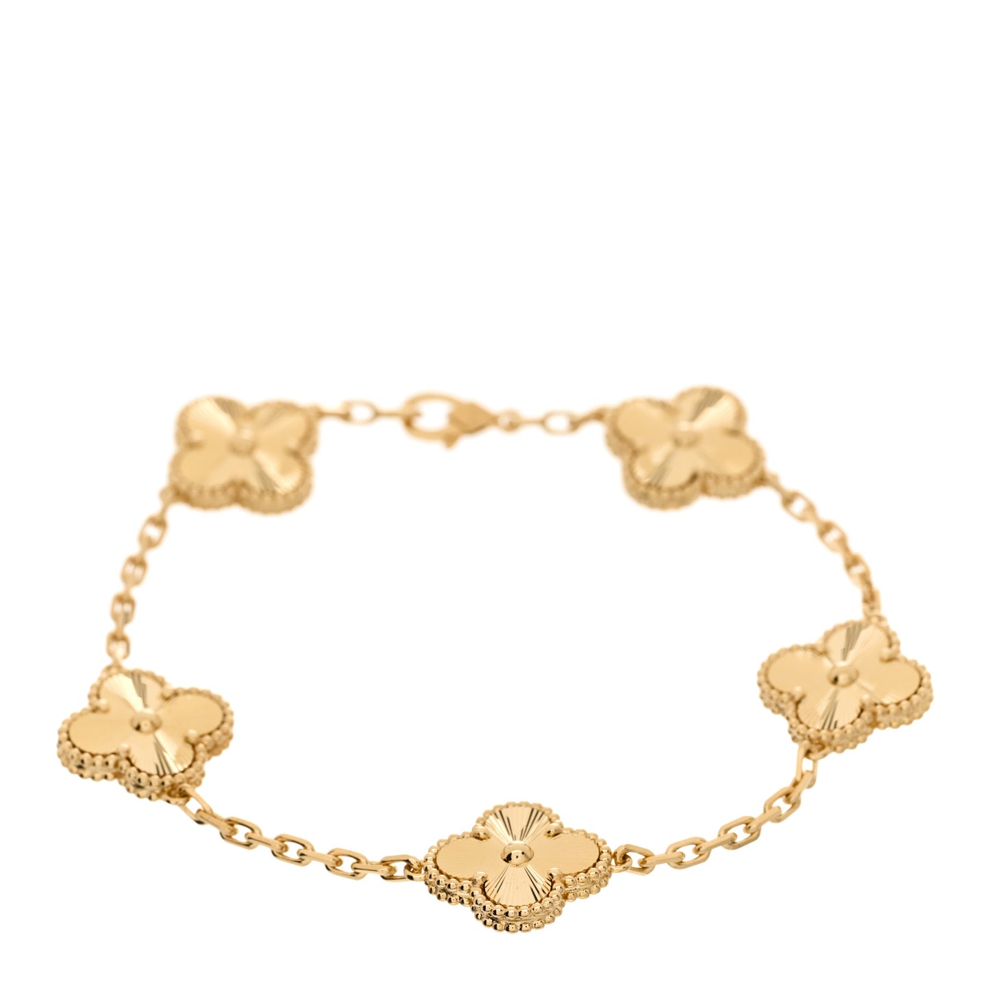 18K Yellow Gold 5 Motifs Guilloche Vintage Alhambra Bracelet