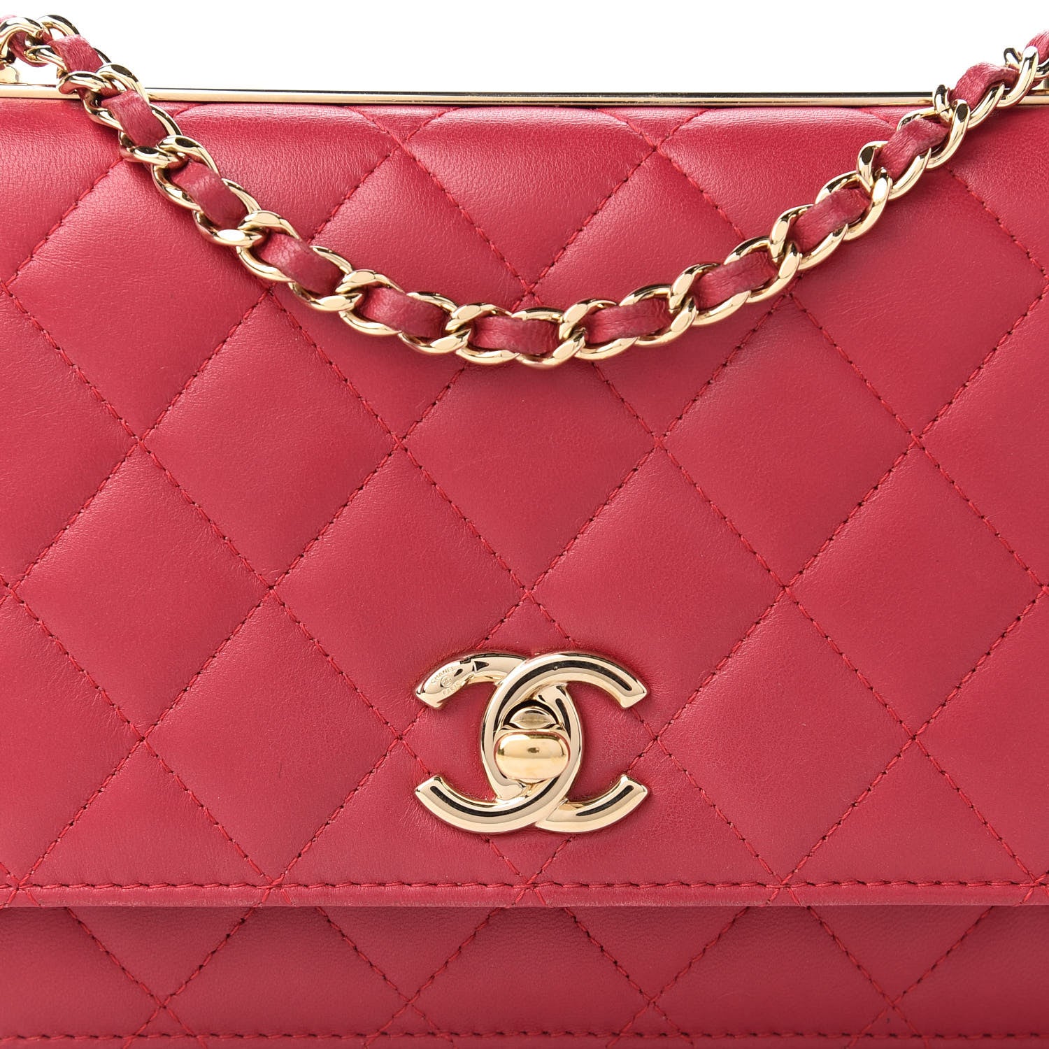 Chanel Lambskin Quilted Trendy CC Wallet On Chain WOC Dark Pink 10 of 12
