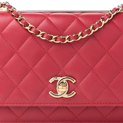 Chanel Lambskin Quilted Trendy CC Wallet On Chain WOC Dark Pink 10 of 12