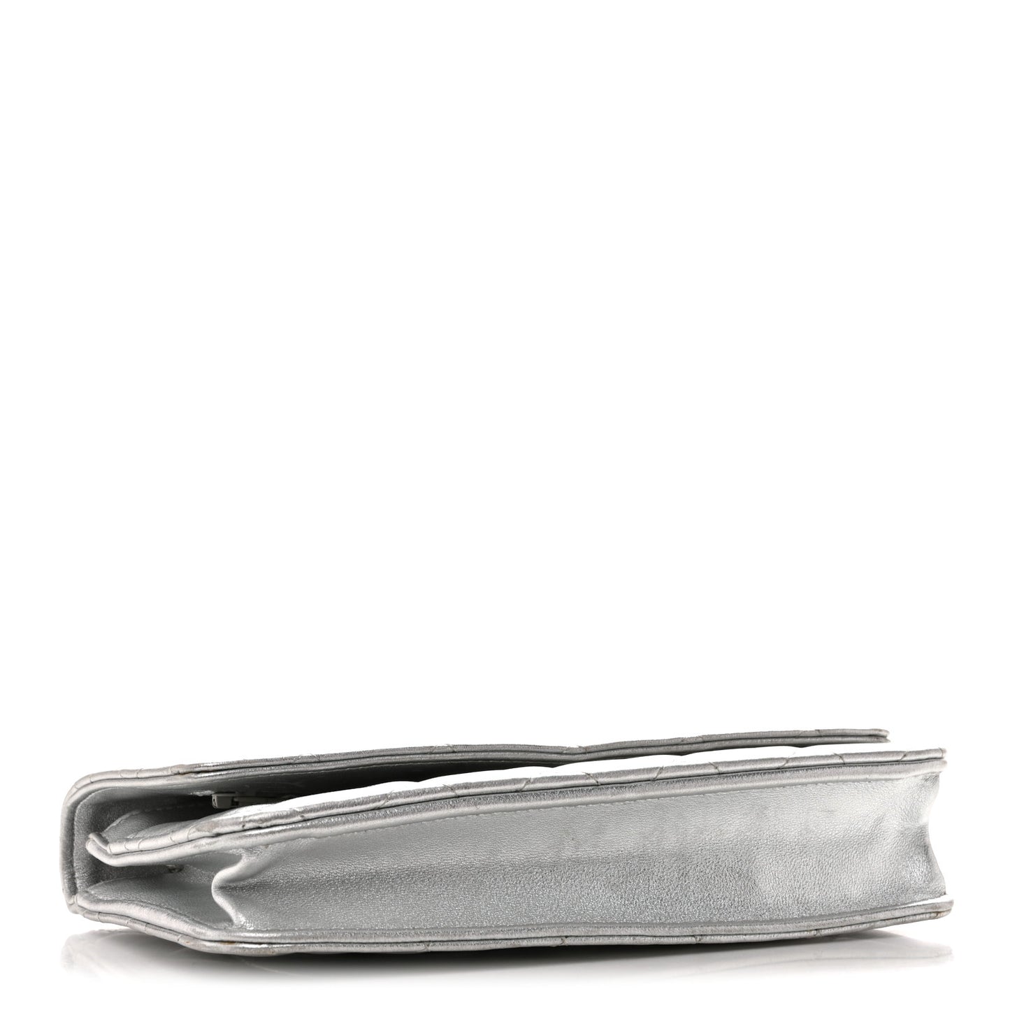 Metallic Lambskin Quilted Wallet On Chain WOC Silver