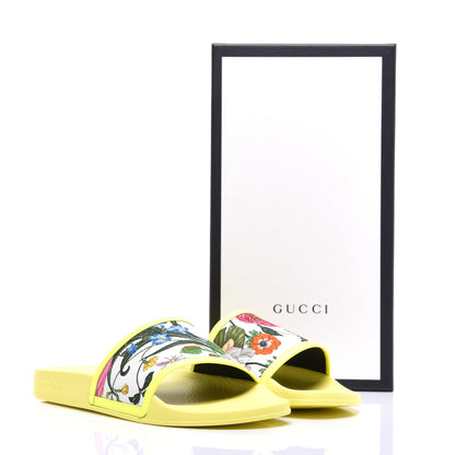 Gucci Canvas Flora Print Slide Sandals 40 White Multicolor Yellow Fluo 8 of 8