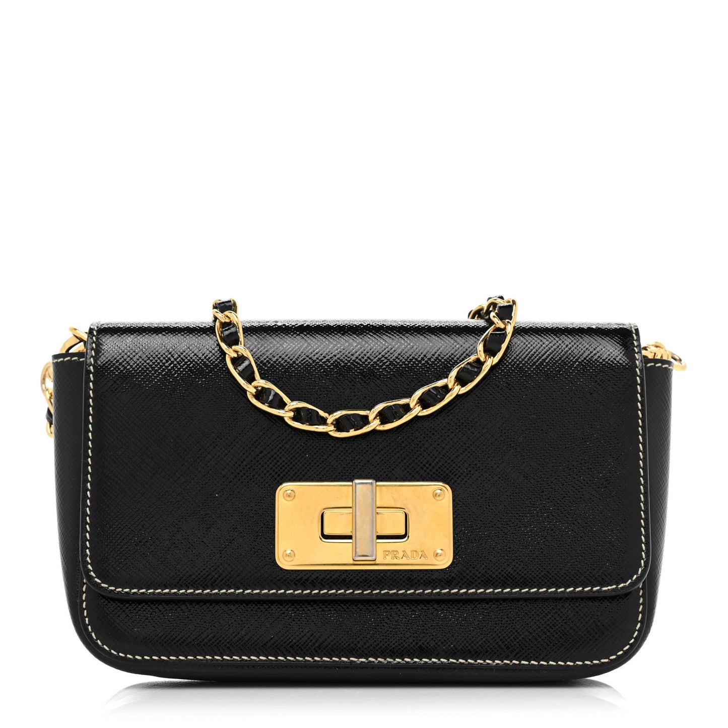Saffiano Vernice Turnlock Convertible Shoulder Bag Black