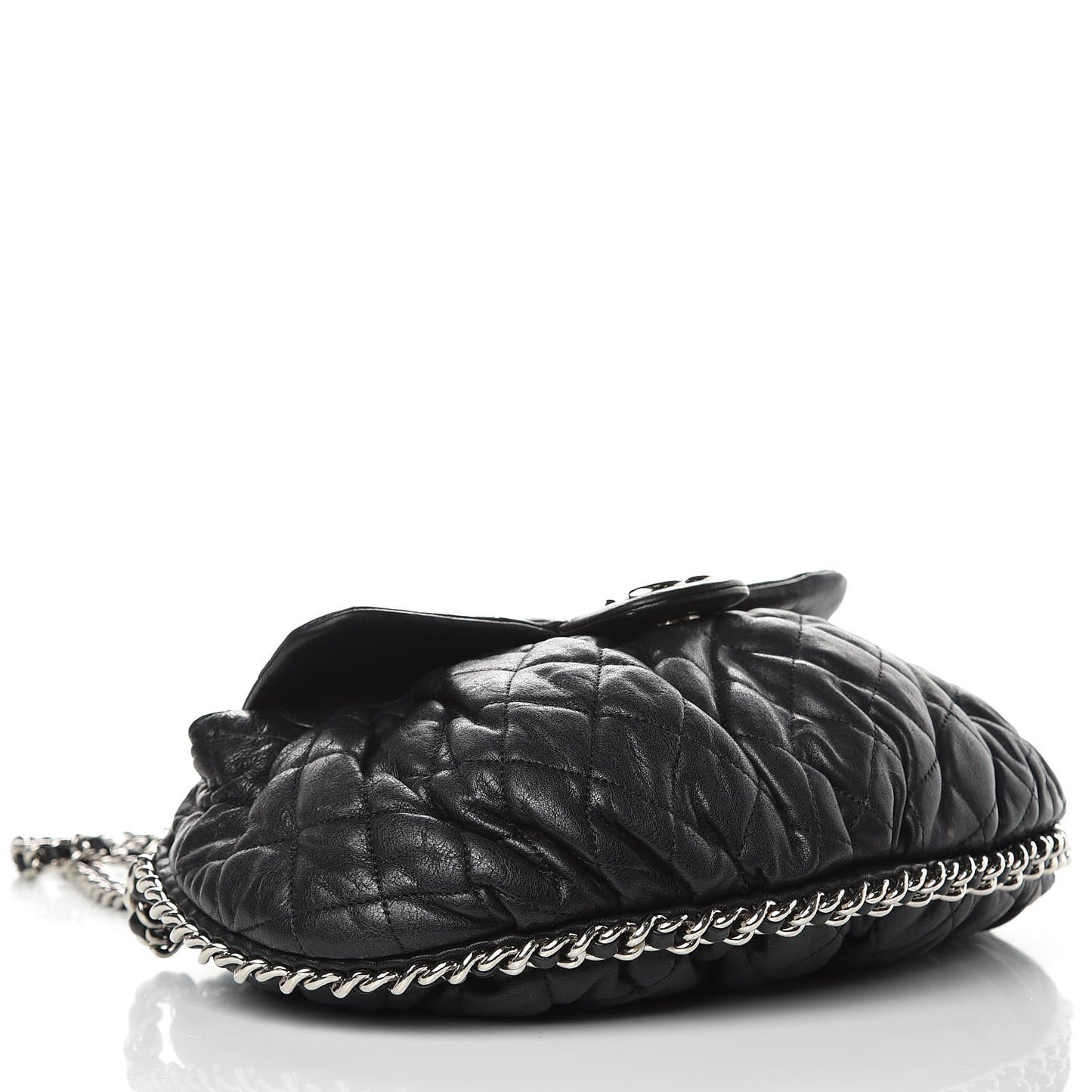 Washed Lambskin Quilted Medium Chain Around Messenger Black