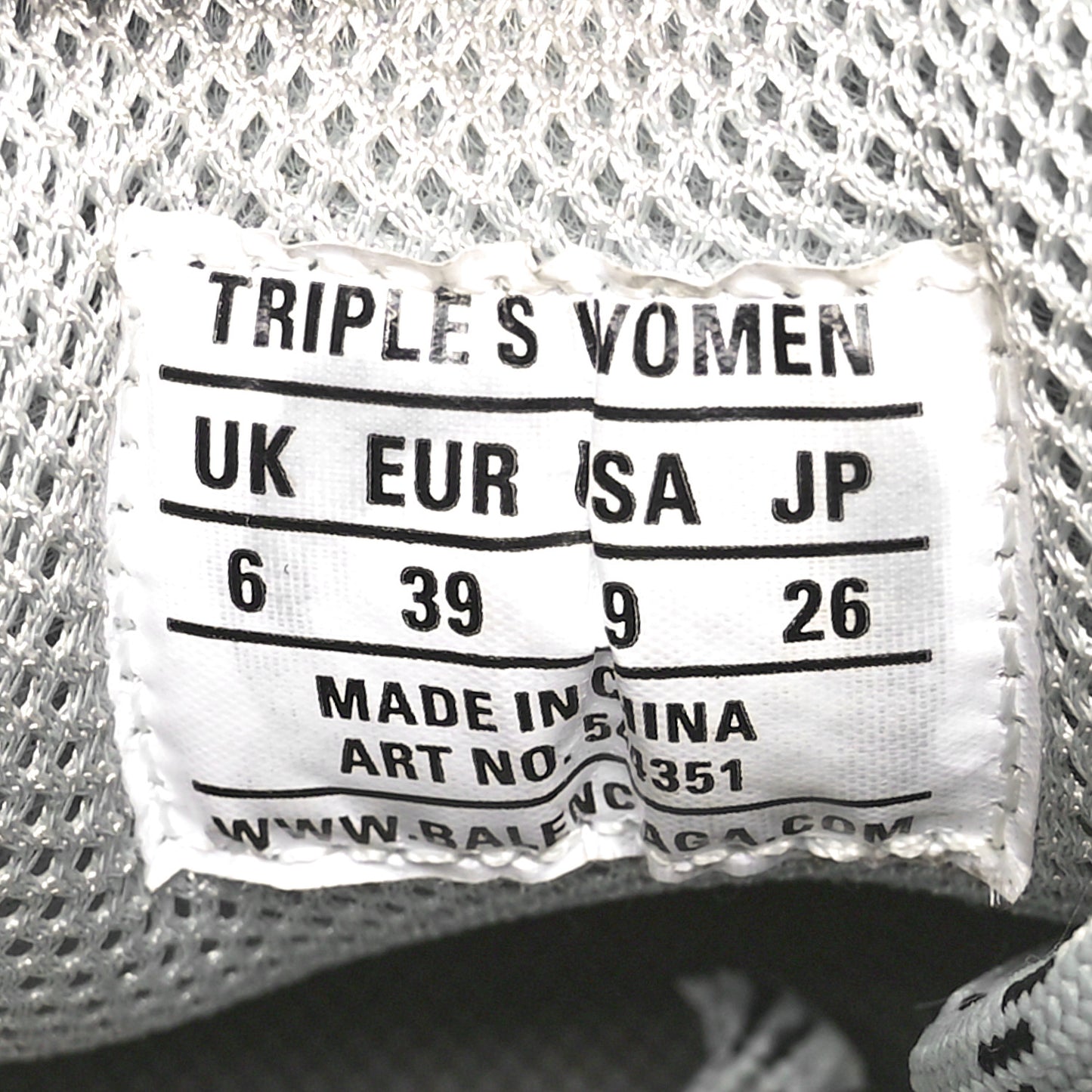Fabric Mesh Clear Sole Womens Triple S Sneakers 39 Pearl Grey