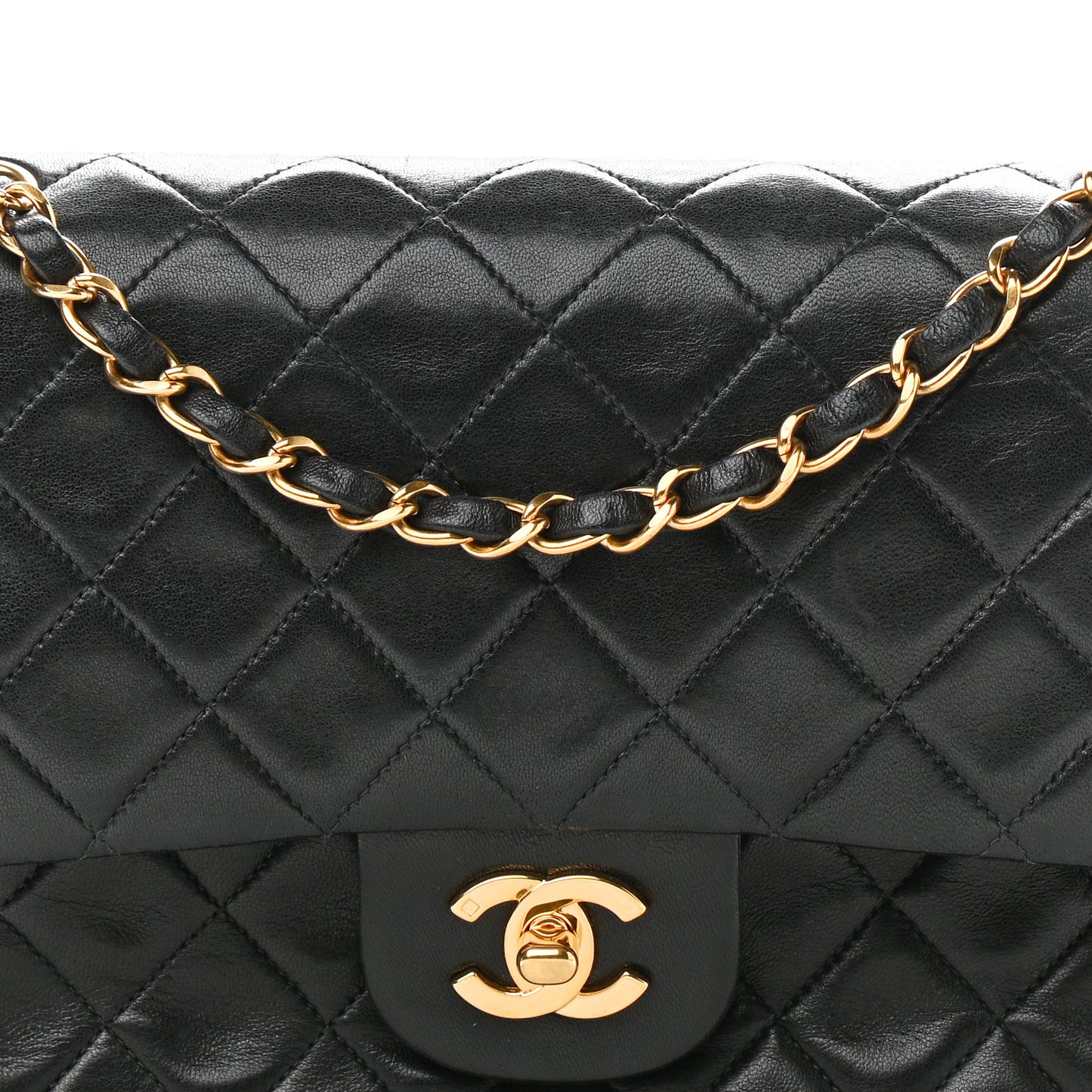 Lambskin Quilted Medium Double Flap Black