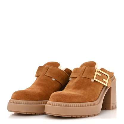 Fendi Suede Shearling Clogs 36 Caramello Latte 4 of 10