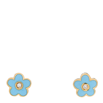 Pasquale Bruni 18K Yellow Gold Enamel Diamond Flower Earrings Blue 1 of 5