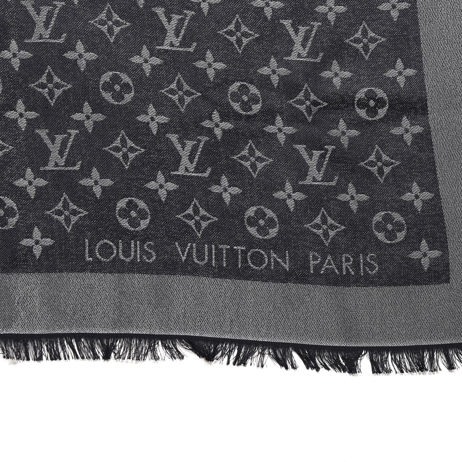 Louis Vuitton Silk Lurex Wool Monogram Shine Shawl Black 2 of 3