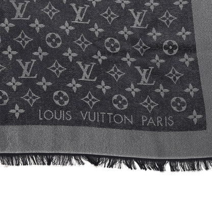 Louis Vuitton Silk Lurex Wool Monogram Shine Shawl Black 2 of 3