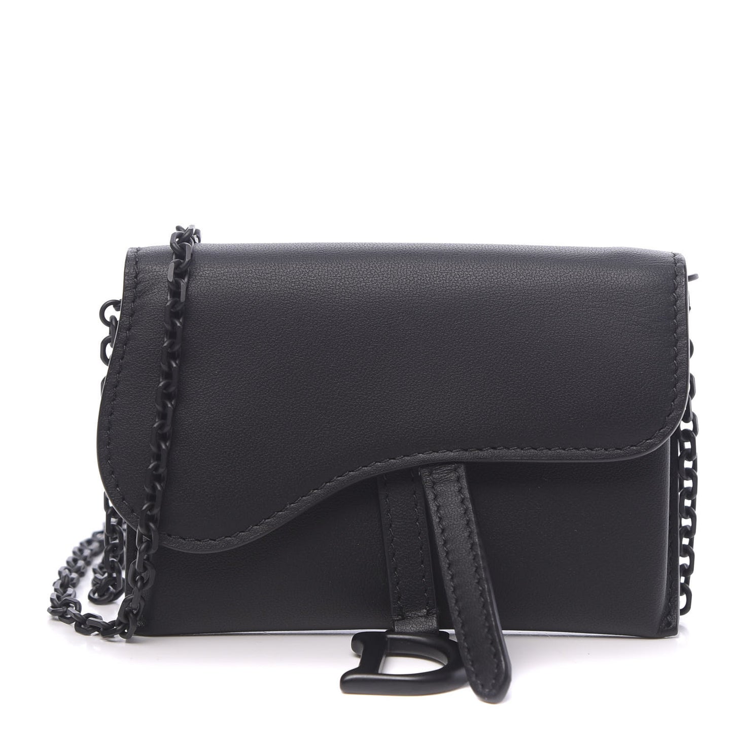 Ultra Matte Calfskin Nano Saddle Chain Pouch Black