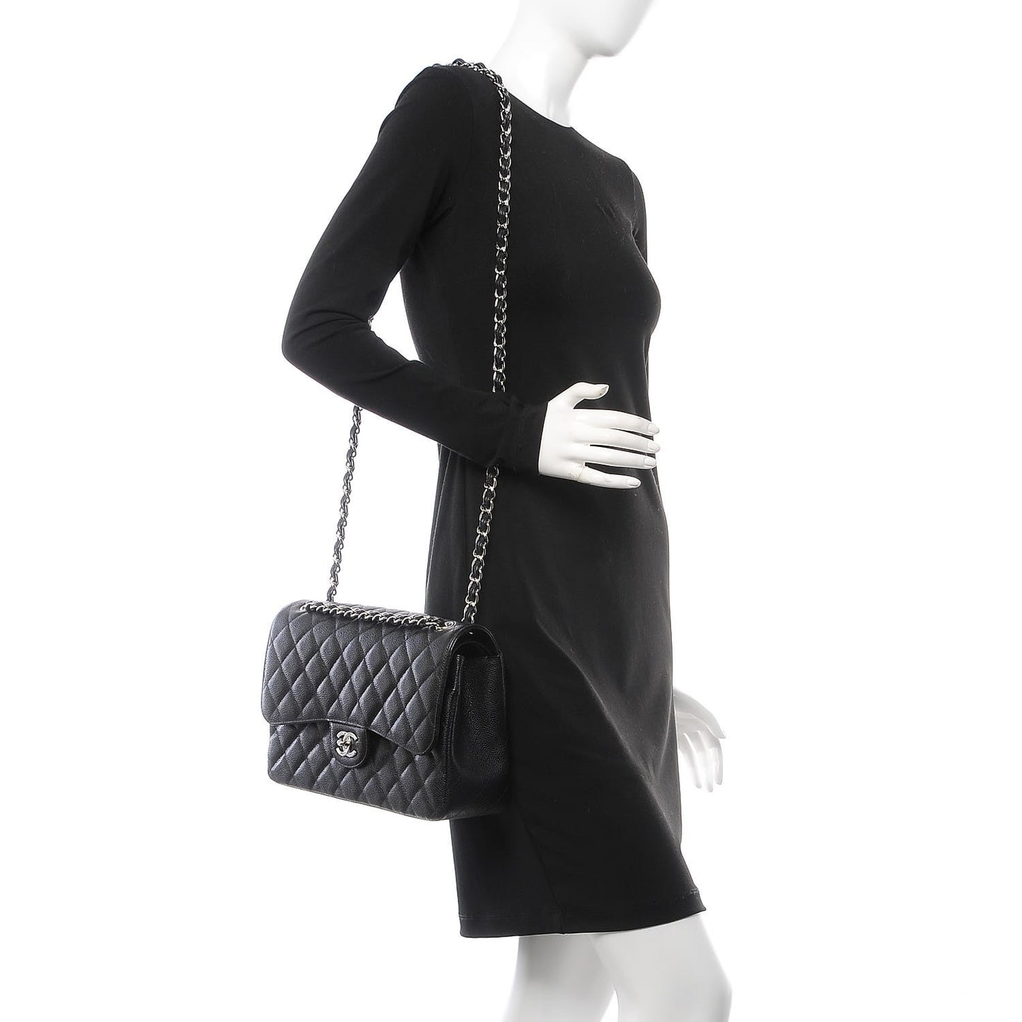 Caviar Quilted Jumbo Double Flap Black