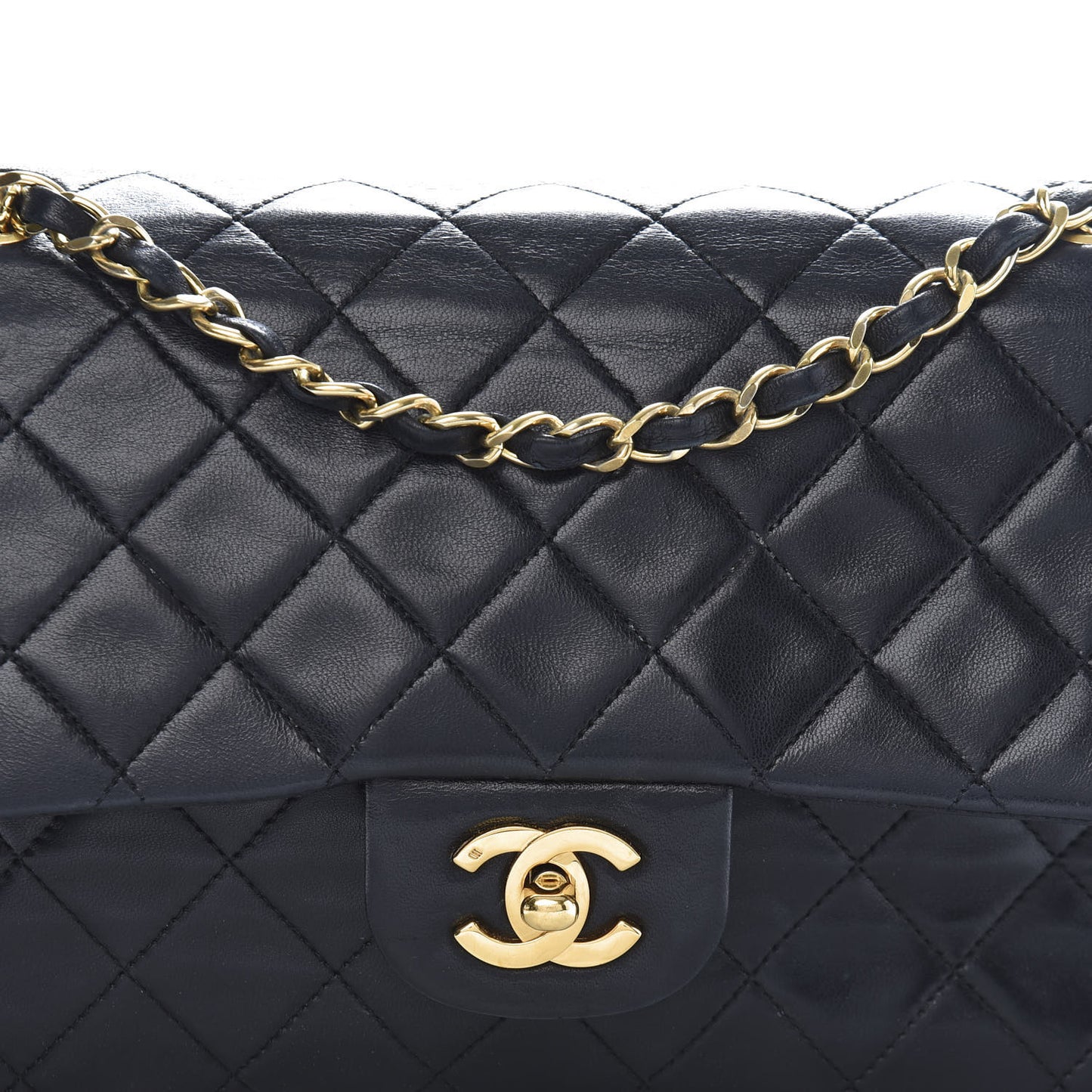 Lambskin Quilted Medium Double Flap Black