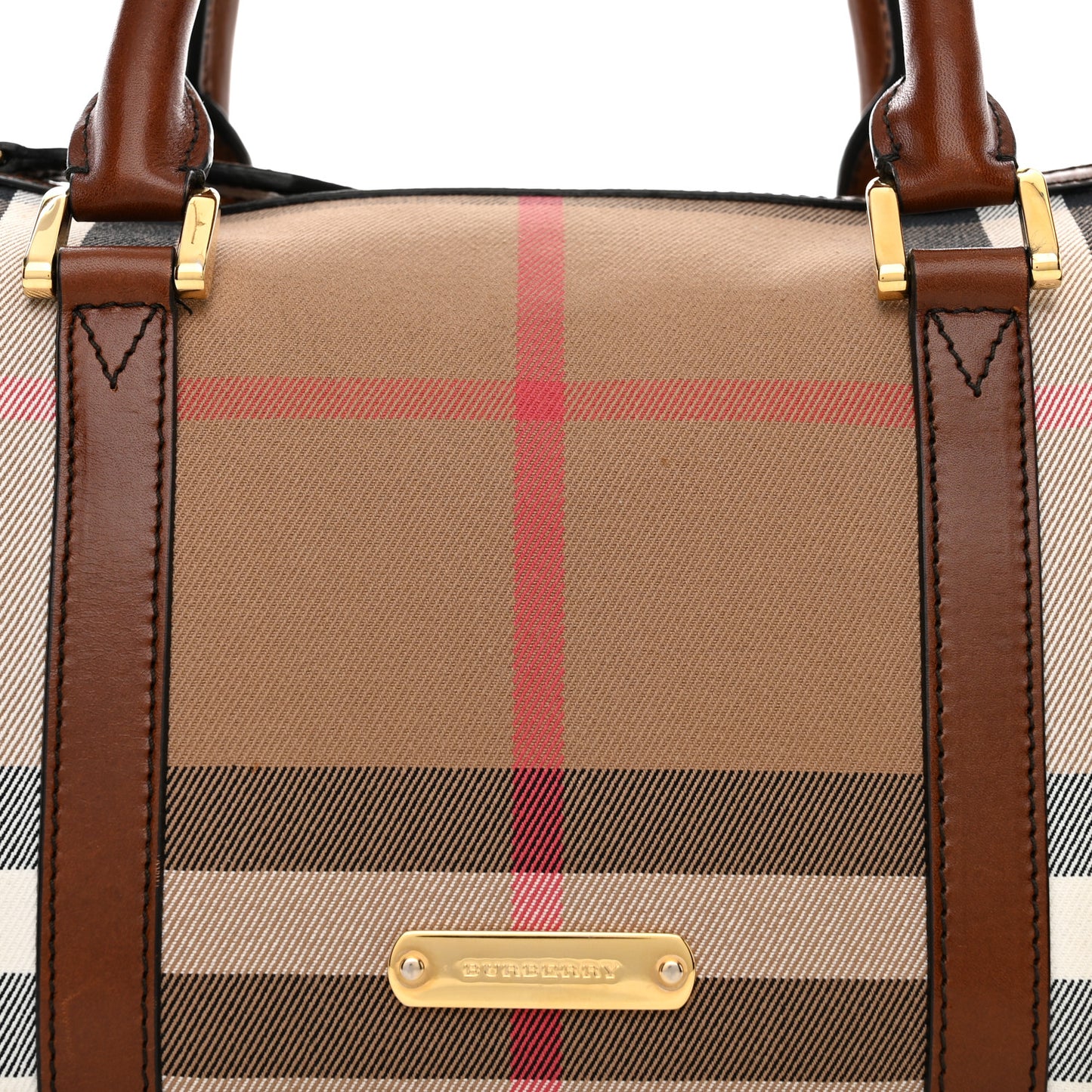 House Check Bridle Calfskin Small Bowling Bag Dark Tan