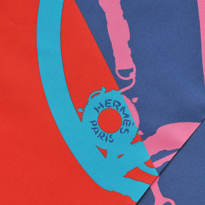 Hermes Silk Festival des Amazones Maxi Twilly Quetsche Bleu Rouge Rose Vif 3 of 4