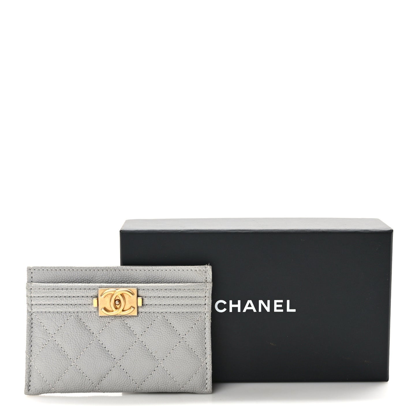 Caviar Quilted Boy Card Holder Grey