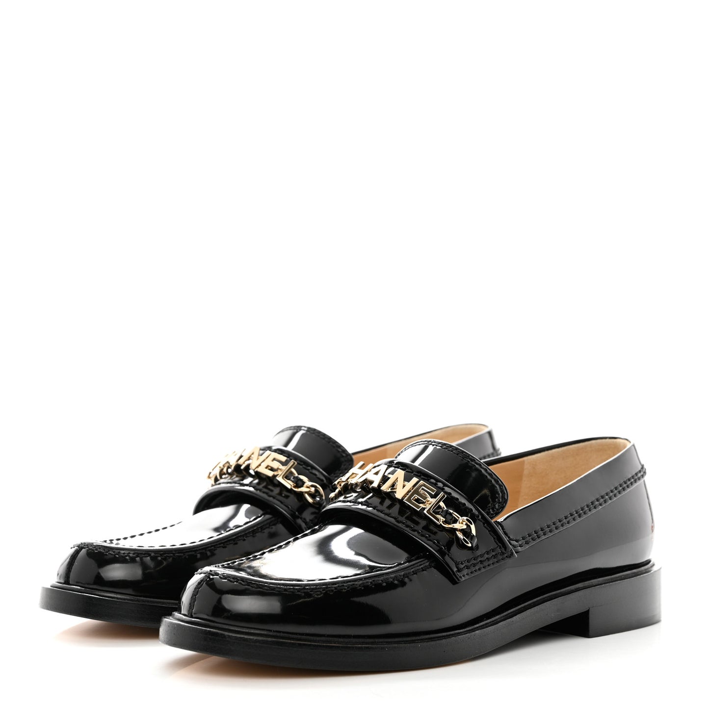 Shiny Calfskin Logo Loafers 37 Black