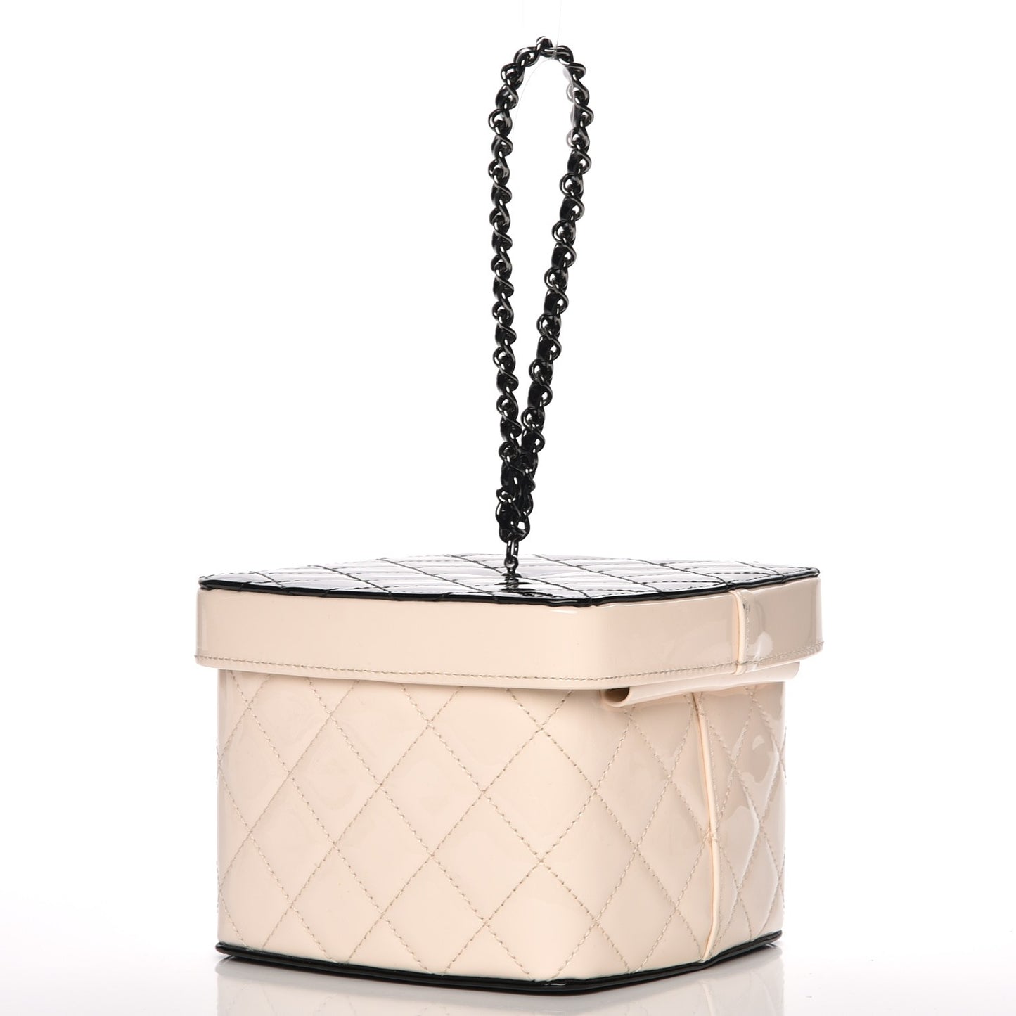 Patent Calfskin Minaudiere Vanity Case White Black