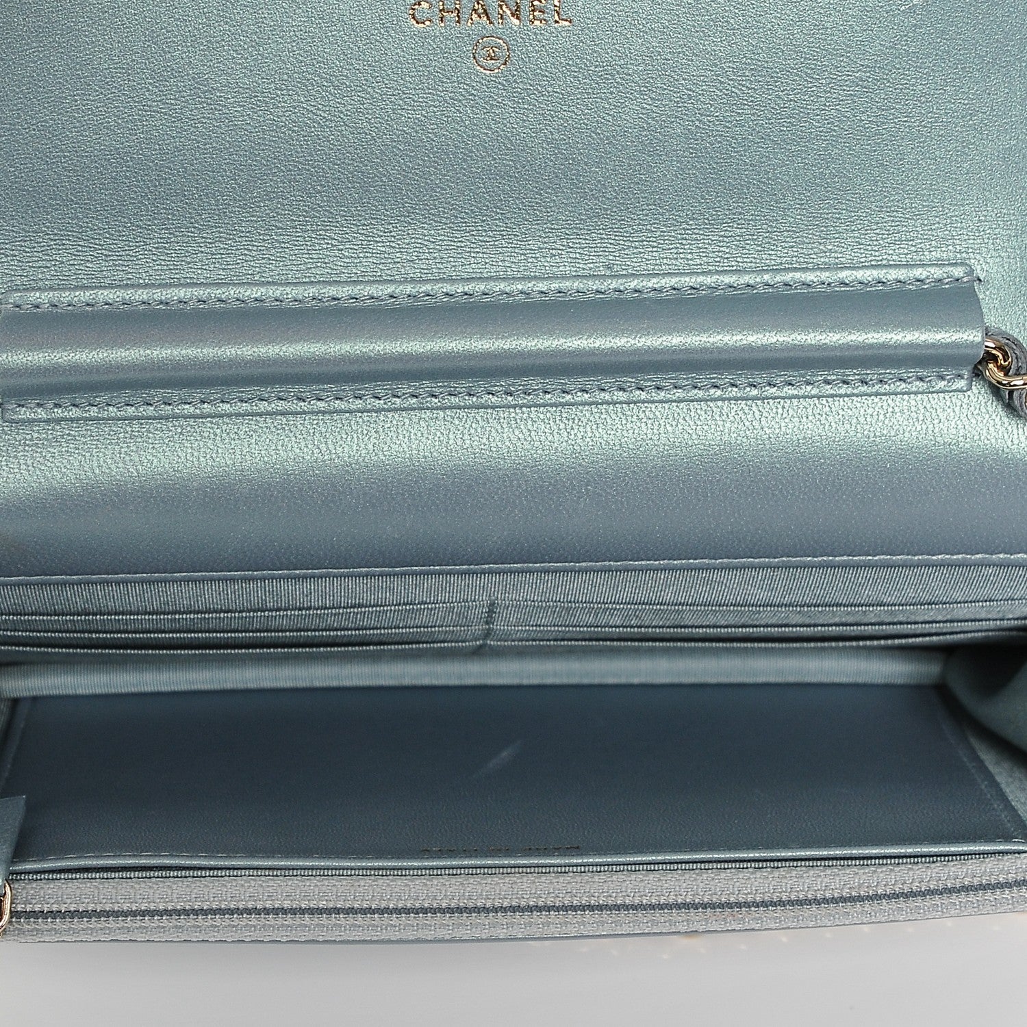 Chanel Patent Calfskin Quilted Boy Wallet On Chain WOC Light Blue 5 of 8