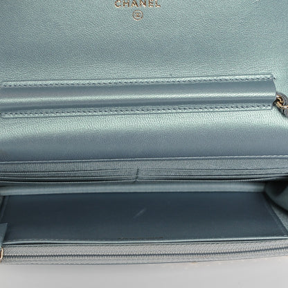 Chanel Patent Calfskin Quilted Boy Wallet On Chain WOC Light Blue 5 of 8