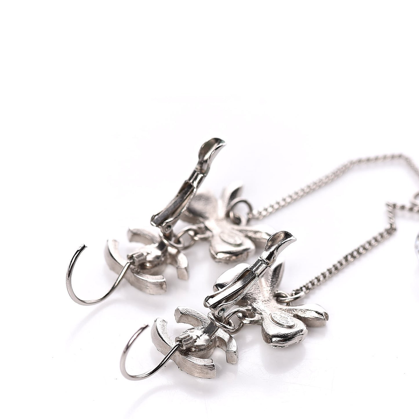 Crystal CC Bow Drop Earrings Silver