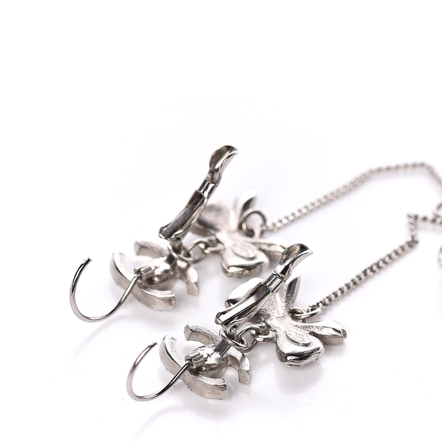 Chanel Crystal CC Bow Drop Earrings Silver 3 of 5