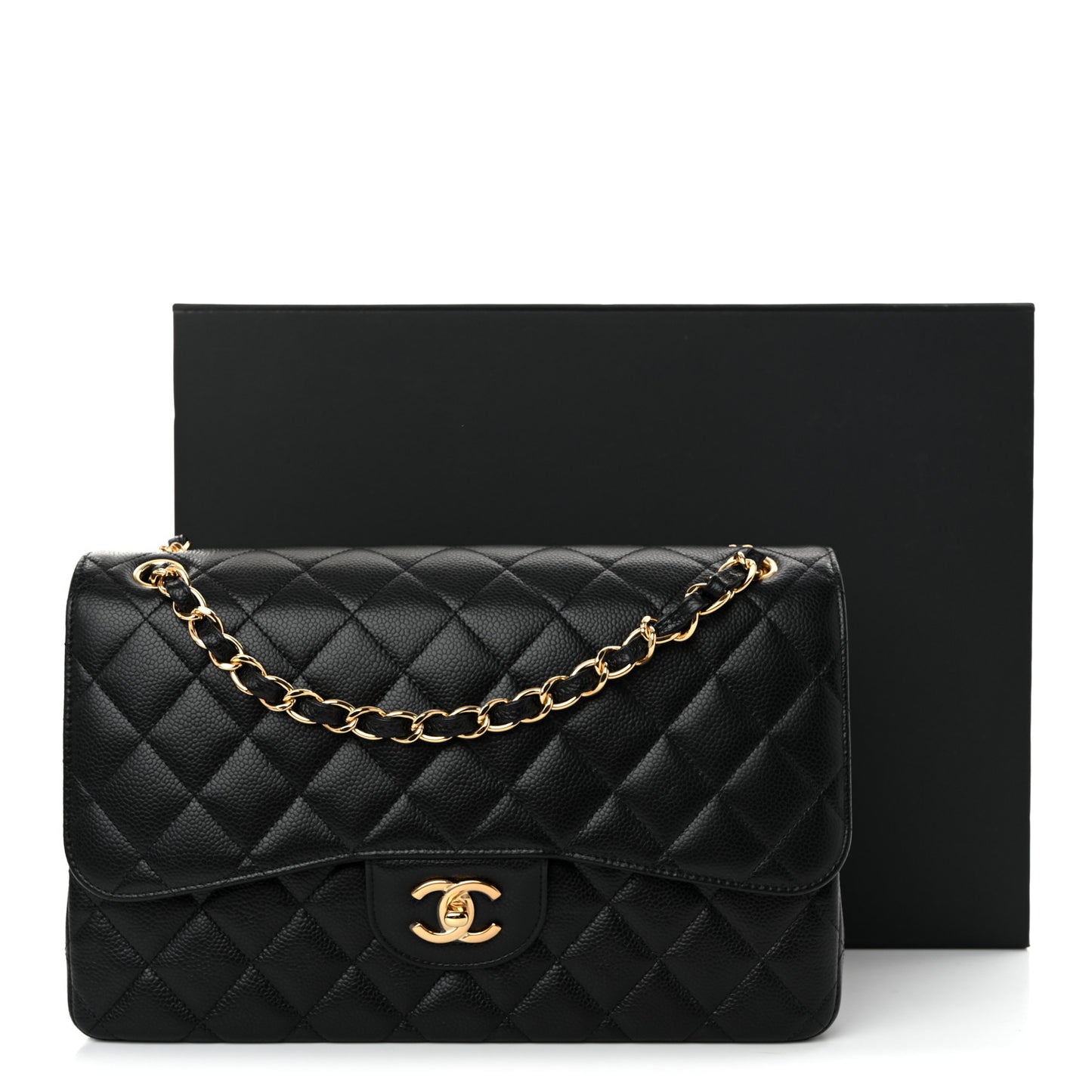 Caviar Quilted Jumbo Double Flap Black