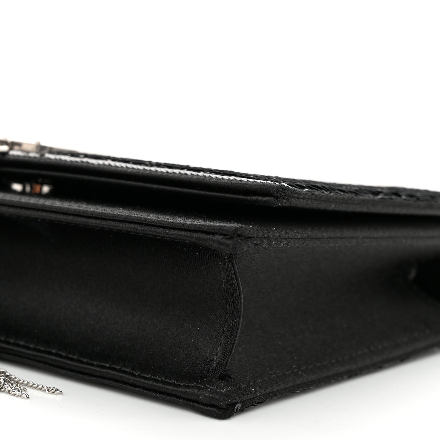 Satin Sequins Classic Monogram Kate Tassel Chain Wallet Black