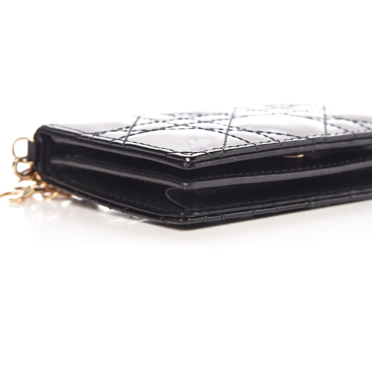 Patent Cannage Small Lady Dior Flap Card Holder Black