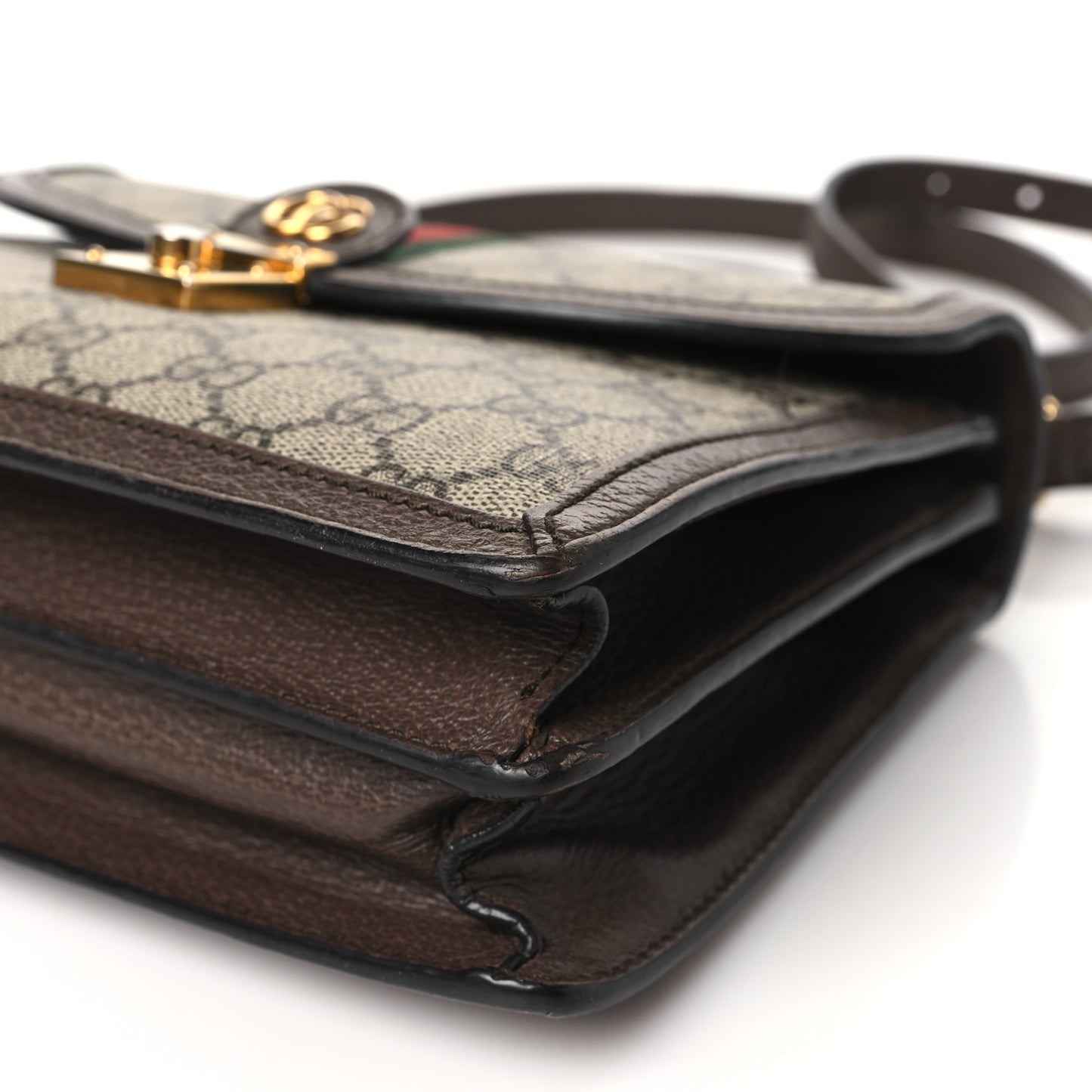 GG Supreme Monogram Textured Dollar Calfskin Web Small Ophidia Padlock Top Handle Bag Beige Ebony New Acero