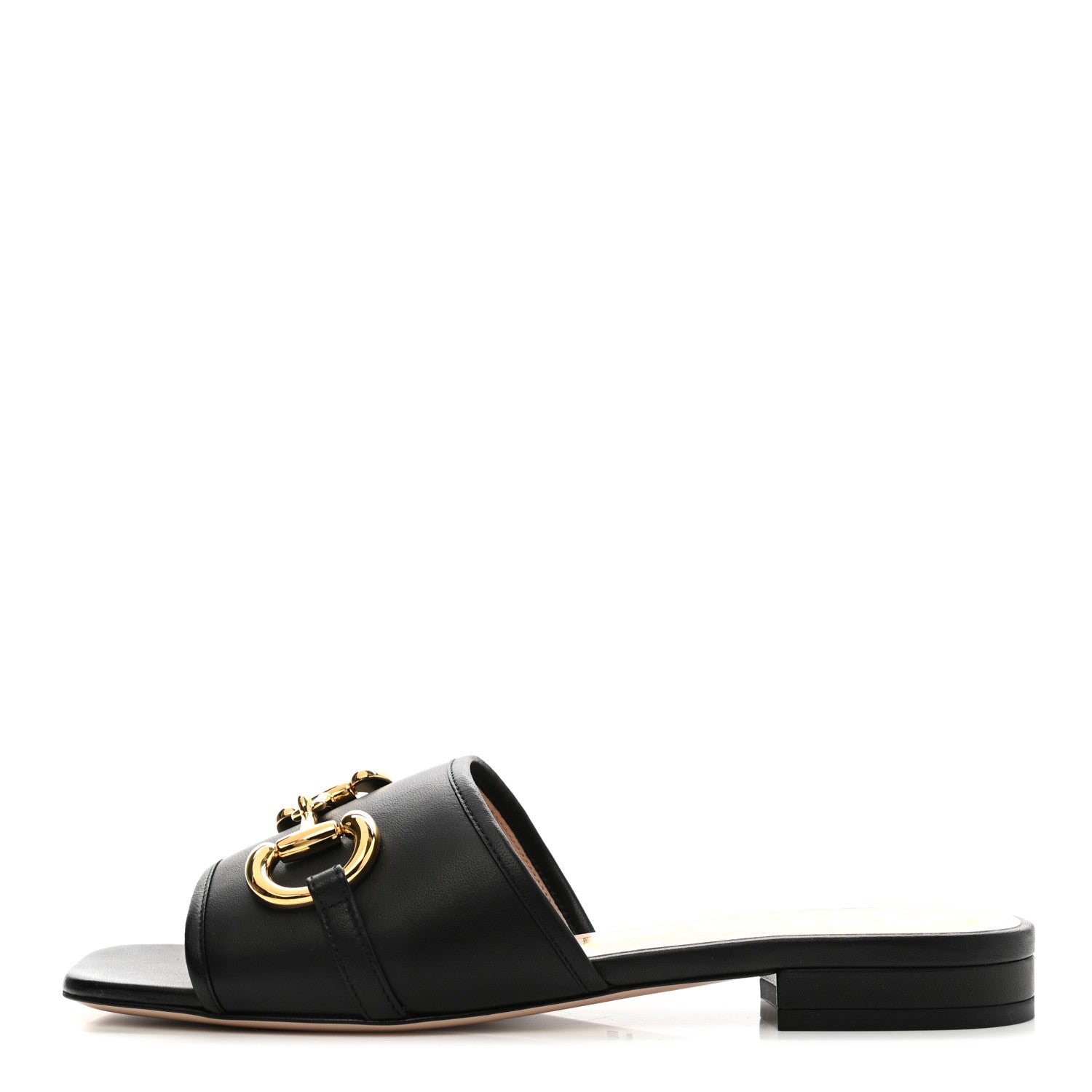 Gucci Nappa Horsebit Flat Slide Sandals 37 Black 1 of 9