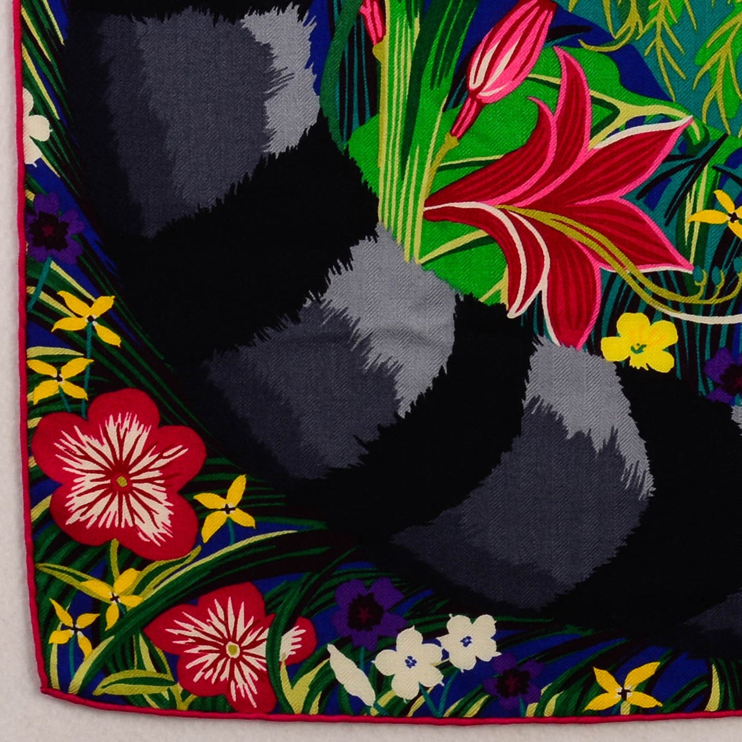Cashmere Silk Tyger Tyger Scarf 140 Bleu Dur Vert Gris