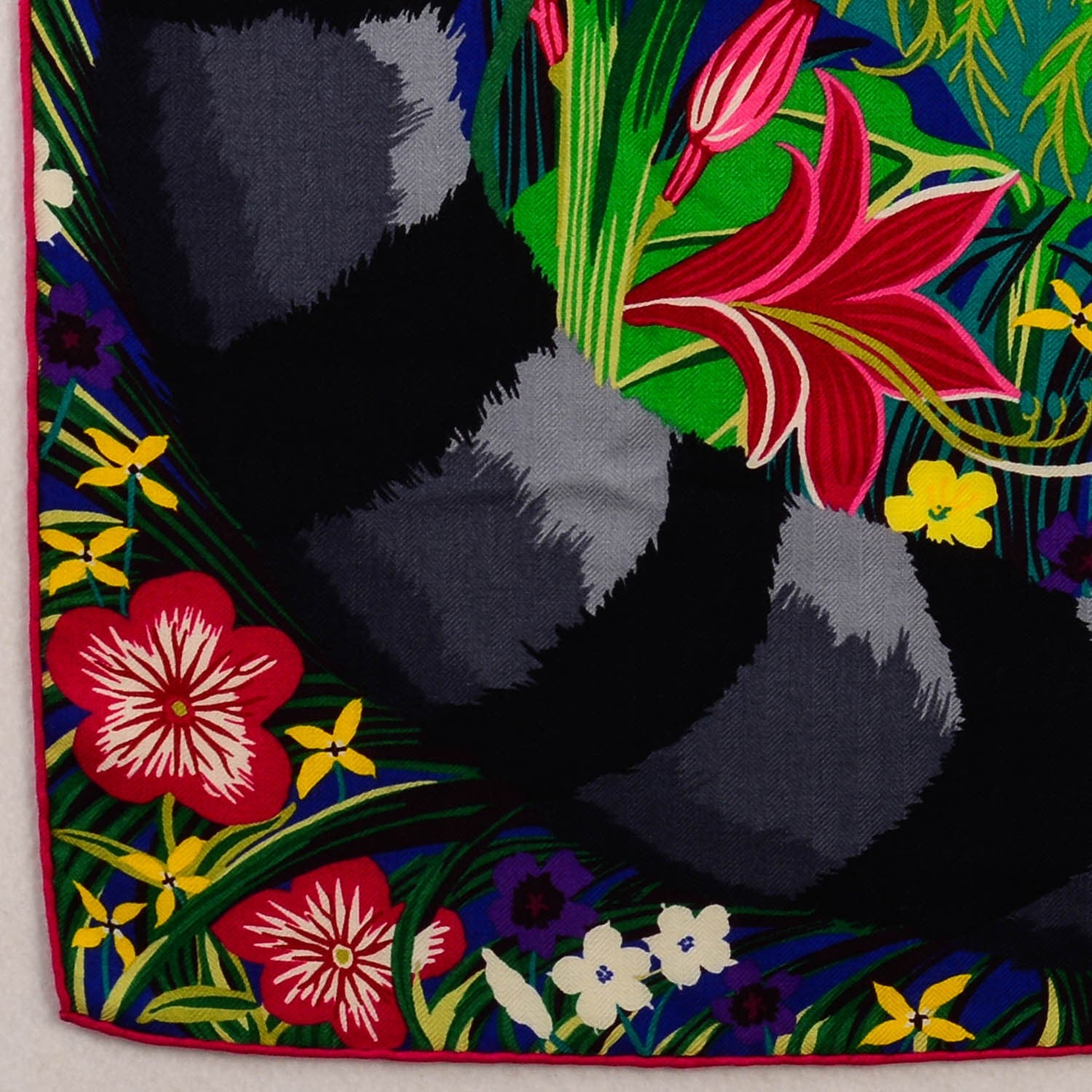 Hermes Cashmere Silk Tyger Tyger Scarf 140 Bleu Dur Vert Gris 3 of 7