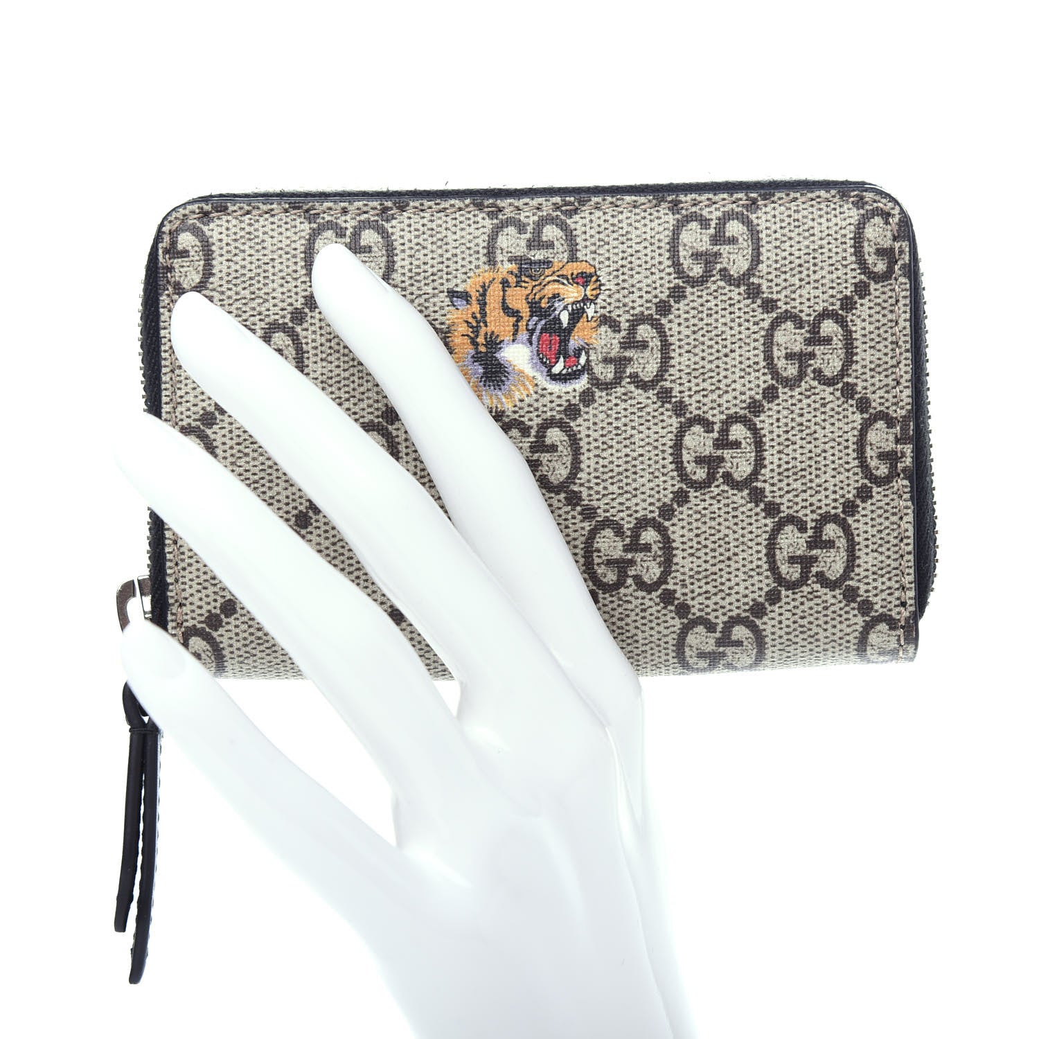 Gucci GG Supreme Monogram Tiger Print Zip Around Card Case Black 2 of 6