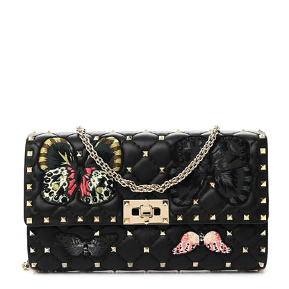 Valentino Garavani Nappa Butterfly Embroidered Rockstud Spike Wallet on Chain Black 1 of 10
