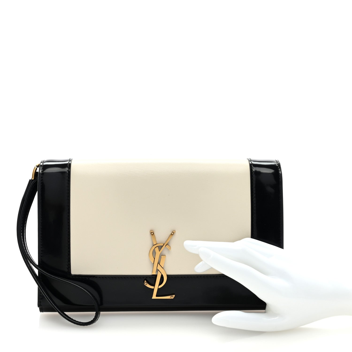 Saint Laurent Nappa Patent Calfskin Two-Toned Monogram Pouch Alabastro Black 2 of 6