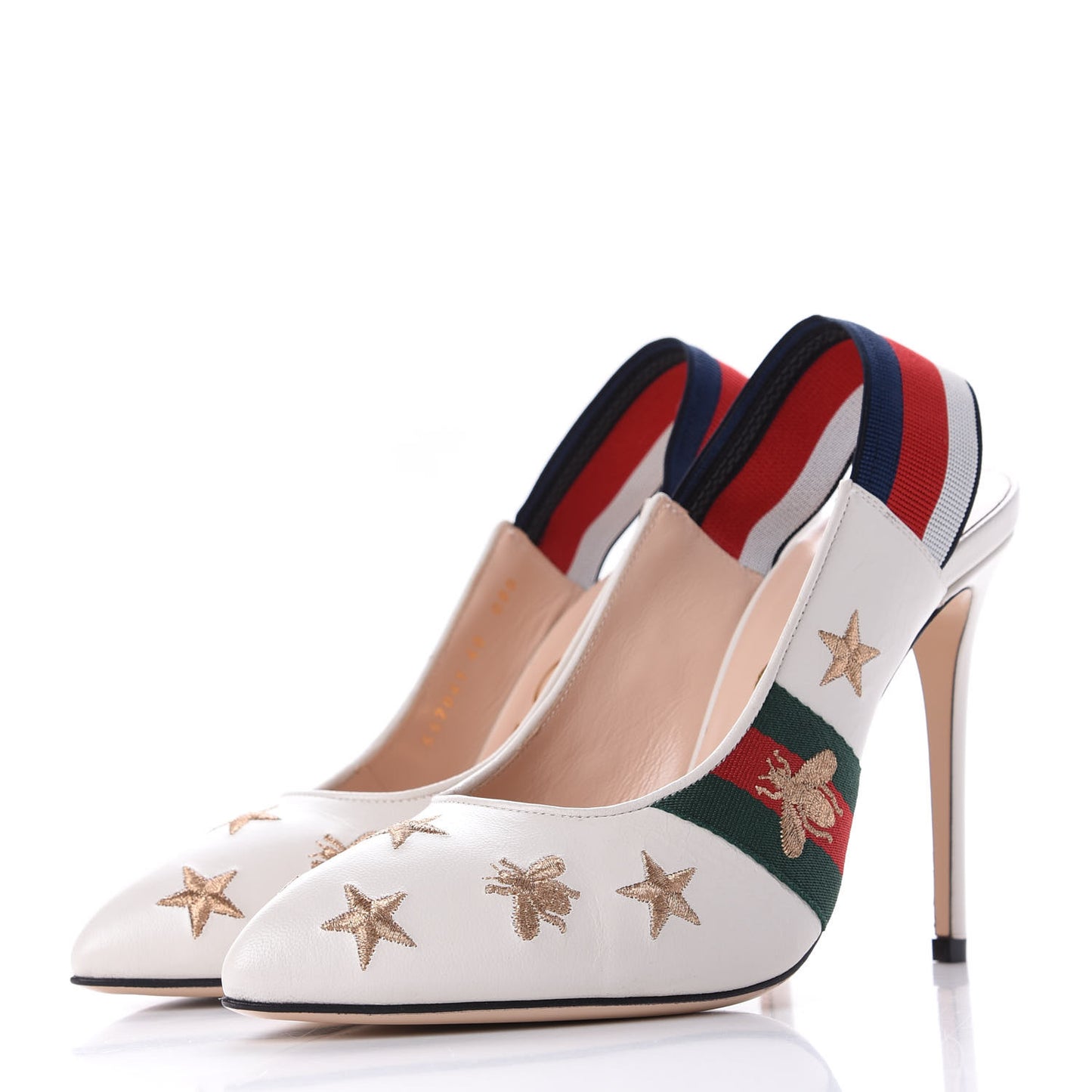 Malaga Kid Web Bee Star Embroidered Sylvie High Heel Slingback Pumps 40 White